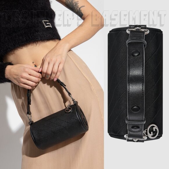 GUCCI black BLONDIE MINI Matelasse Leather Cylinder Interlocking G charm Bag +π - Picture 10 of 11